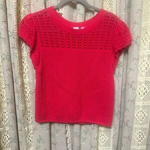 GAP Pink Crochet Knit Short Sleeve Sweater Medium
